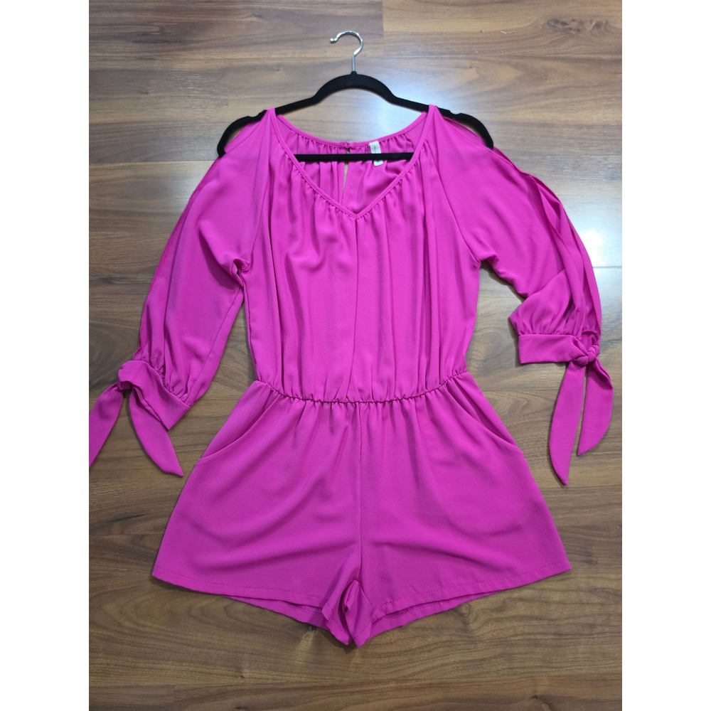Excellent Tyche Romper Medium Pink Cold Shoulder Tie Sleeve Pockets